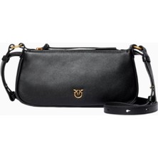 Pinko Mini Half Moon Siyah Deri Lüks Baguette Çanta, Günlük ve Gece Kullanımı Için
