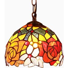 Home London Breeze L30127 El Yapımı Tiffany Vitray Gül Sarkıt Avize 7 Inç Kırmızı