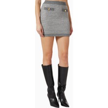 Elisabetta Franchi Wool-Blend Knit Mini Skirt Lüks, Payetli ve Şık Düğmeli Etek