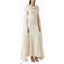 Ac By Aanchal Chanda Kırık Beyaz Cape Kollu Drapeli Maxi Kadın Elbise