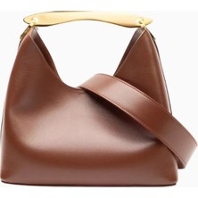Elleme Small Boomerang Cognac Deri Zarif ve Lüks Omuz-Çapraz Çanta, Paris Tarzı