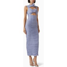 Marianna Senchine Flower Bloom Midi Dress, 3D Çiçek Detaylı Şık Elbise