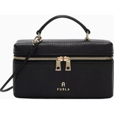 Furla Mini Camelia Siyah Deri Vanity Bag, Lüks, Şık ve Çok Yönlü Çanta