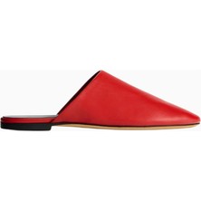 Jude Floor Slide, Kırmızı Deri Sivri Burun Backless Lüks Terlik