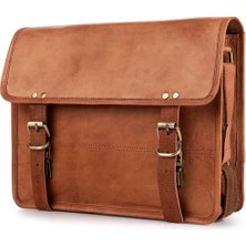 Berliner Bags York Deri Omuz Çantası Laptop Bölmeli Küçük Messenger Çanta Kahverengi
