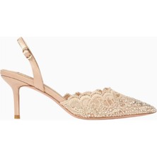 Nicoli Rimini 70 Dantelli Slingback Topuklu, Kristal Taşlı, Sivri Burun, Lüks El Işçiliği Tasarım