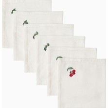 Cabana Floral Medley 6’lı Keten, Çiçek Nakışlı Peçete Seti