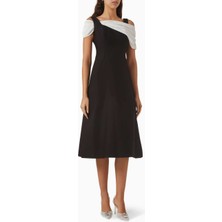 Eegen Studio Off Shoulder Toplu Midi Elbise - Şık, Fitted Bel ve A-Line Etek Tasarımı ile