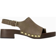 Jeffrey Campbell Studded Bej-Khaki Süet, Gold Çivili Tokalı Topuklu Kadın Sandalet
