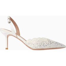 Nicoli Rimini 70 Dantelli Slingback Topuklu, Kristal Taşlı, Sivri Burun, Lüks El Işçiliği Tasarım