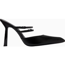 Schutz Fresh Boho 105 Mules, Siyah Nappa Deri, Çift Bant ve 105MM Topuk