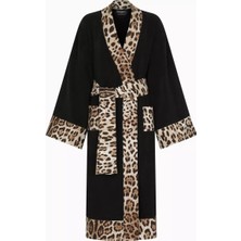 Dolce & Gabbana Casa Unisex Leopar Desenli Bornoz, Pamuklu, Yumuşak, Lüks Görünüm