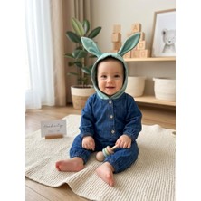 Jolly Joy Kapüşon Kulaklı Kot Tulum 3 Ay,6 Ay,9 Ay,12 Ay Unisex Bebek Tulum Kapüşonlu Esnek Rahat Yenidoğan Bebek Tulum