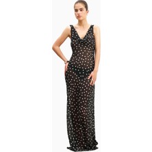 Because Of Alice Chiffon Cowl Neck Gown Semi-Sheer Draped Maxi Dress Kadın Elbise