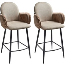Beliani Amıty Taupe Kumaş 2'li Bar Sandalyesi Seti, Retro Stil, 66 cm Oturum, Su Itici Kumaş