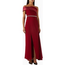 Ac By Aanchal Chanda Embellished Off-Shoulder Scuba Kristal Işlemeli Kadın Elbise