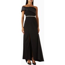 Ac By Aanchal Chanda Embellished Off-Shoulder Scuba Kristal Işlemeli Kadın Elbise