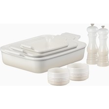 Le Creuset 5 Parça Seramik Fırın Kabı ve Tuz-Biber Değirmeni Seti