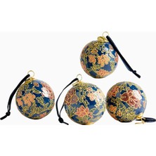 Crate & Barrel Blue Floral Cloisonne Christmas Tree Ornament Set Of 4 Yılbaşı Süsü