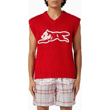 Ice Cream Running Dog Sweater In Wool-Blend Kırmızı, Eğlenceli Köpek Motifli V Yaka Kazak Yelek