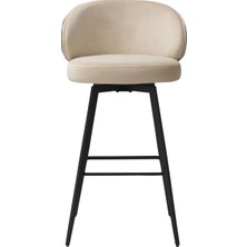 Eichholtz Camerota Bar Taburesi, Sabino Beji & Siyah Ahşap, Modern Zarafet, %100 Polyester Kumaş