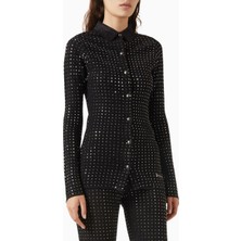 Izaak Azanei Crystal-Embellished Cardigan, Siyah Şık ve Lüks Kadın Triko Hırka