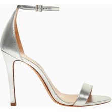 Schutz Gisele 110 Gümüş Nappa Deri Bilekten Bağlamalı, 110MM Ince Topuklu Lüks Sandalet