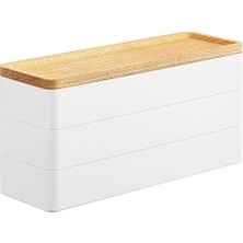 Yamazaki 3 Katlı Dar Aksesuar Kutusu, Ahşap Kapaklı, Minimalist, Modern Takı Saklama Çözümü