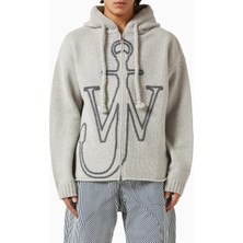 Jw Anderson Merino Yünlü Çapa Işlemeli Kapüşonlu Sweatshirt, Gri, Modern ve Sıcak