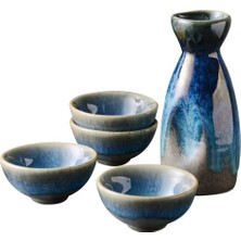 Uziqueif Japon Sake Seti, 5 Parça El Boyaması Seramik Sake Servis Seti, 4 x 30 ml Bardak + 1 x 130 ml Tencere