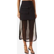 A.w.a.k.e. Mode Organza Detaylı Virgin Wool Karışımlı Etek, Siyah