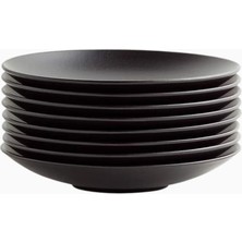 Crate & Barrel Craft Mat Siyah Seramik Coupe Salata Tabakları 8’li Set