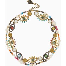 Kurt Geiger Multi-Strand Eye Necklace, Çok Sıralı Göz Kolye, Incili, Kristalli ve Nazar Boncuklu