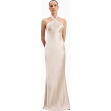 Because Of Alice Satin Cross Strap Halter Gown Maxi Kadın Elbise