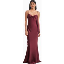 Because Of Alice Ruched Bust Satin Slip Dress Büzgü Detaylı Saten Slip Maxi Kadın Elbise