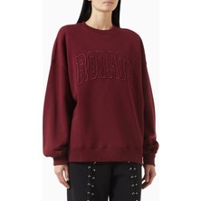 Rotate Birger Christensen Bordo Organik Kot Nakışlı, Oversize Kadın Sweatshirt