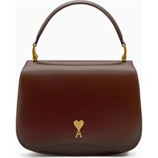 Ami Paris Top Handle Deri Çanta, Bordo, Üst Saplı, Çıkarılabilir Askılı