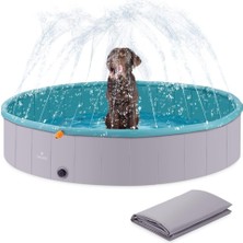 Navaris Xl Fıskiyeli Köpek Havuzu ve Çocuk Havuzu Katlanabilir, Yüzme Havuzu ve Köpek Duşu 160 x 30 cm