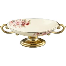 Fanquare Çiçekli Vintage Tatlı ve Meyve Kasesi, Seramik Ayaklı Sunum Tabağı 29,5 cm