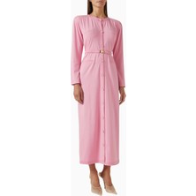 Rowen Rose Belted Cardigan Dress, Lüks Örgü Kumaşlı Kuşaklı Şık Triko Elbise