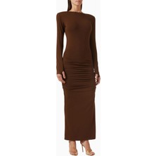 Rowen Rose Draped Slit Maxi Dress, Lüks Drapeli ve Yırtmaçlı Uzun Elbise