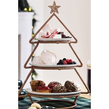 Crate & Barrel Wicker Tiered Tree Server Rattan Wrapped Stand 3 Katlı Sunumluk