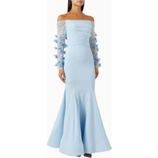 AC BY AANCHAL CHANDA Off-Shoulder Çiçek Aplikeli Abiye