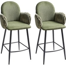 Beliani Amıty Yeşil Kumaş 2'li Bar Sandalyesi Seti, Retro Stil, 66 cm Oturum, Su Geçirmez Kumaş