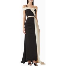 Ac By Aanchal Chanda Bead-Embellished Boncuk Işlemeli Tek Omuz Maxi Saten Kadın Elbise