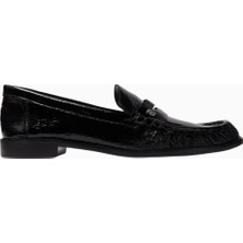 Schutz Fresh Boho Siyah Rugan Gümüş Metal Detaylı, Lüks ve Zarif Loafer Ayakkabı