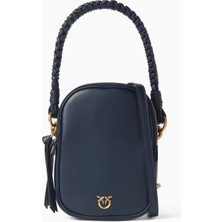 Pinko Deri Top-Handle Çanta Lacivert Çift Bölmeli Lüks Tasarım