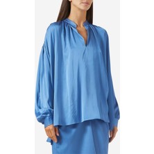 Abadia Oversize Saten Kaftan Mavi Gömlek