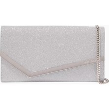 Jimmy Choo Jımmy Choo Emmie Clutch Çanta, Ince Simli Deri, Gümüş Renk Lüks Gece Tasarımı