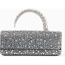 L'alingi Malika Crystal Saten Clutch Çanta, Gümüş, Kristal Üst Saplı